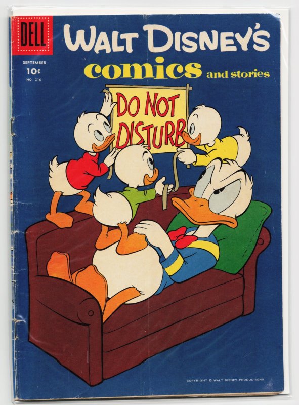 Walt Disney's Comics and Stories #216 (Dell, 1958), raw, ungraded comic book — front cover