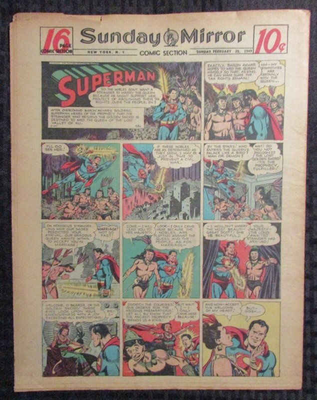 1949 Feb 20 Sunday Mirror Comic Section VG+ 4.5 Superman / Joe Palooka 16pgs (1949), raw comic book in VG+ 4.5 condition — front cover