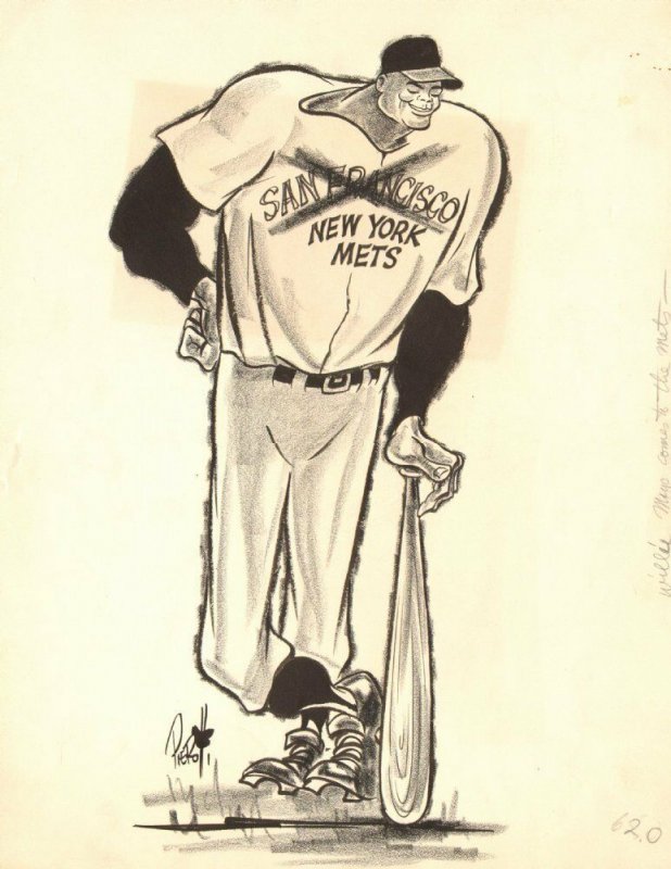 Willie Mays Comes to the New York Mets Sports Newspaper Cartoon by John Pierotti, raw, ungraded comic book — front cover