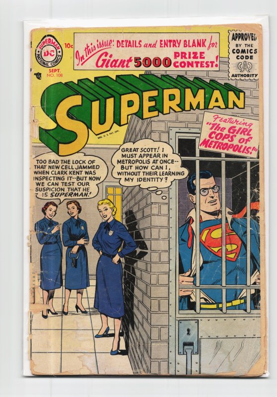 Superman #108 (DC Comics, 1956), raw, ungraded comic book — front cover