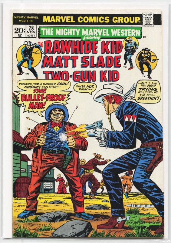 The Mighty Marvel Western #28 (Marvel Comics, 1973), raw, ungraded comic book — front cover