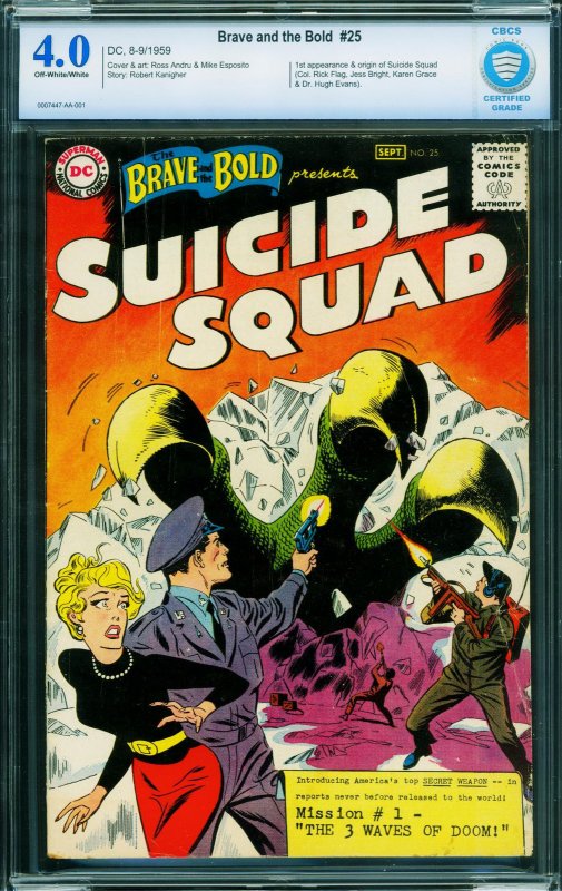 Brave and the Bold #25 (DC Comics, 1959), CBCS 4.0 graded comic book, Universal Blue label — front cover in its holder