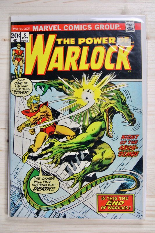 Warlock #8 (Marvel Comics, 1973), raw comic book in VF 8.0 condition — front cover