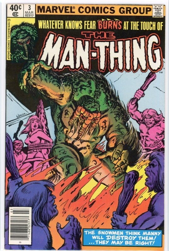 Man-Thing #3 (Marvel Comics, 1980), raw comic book in VF 8.0 condition — front cover