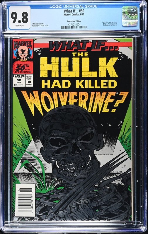 What If #50 (Marvel Comics, 1993), CGC 9.8 graded comic book, Universal Blue label — front cover in its holder