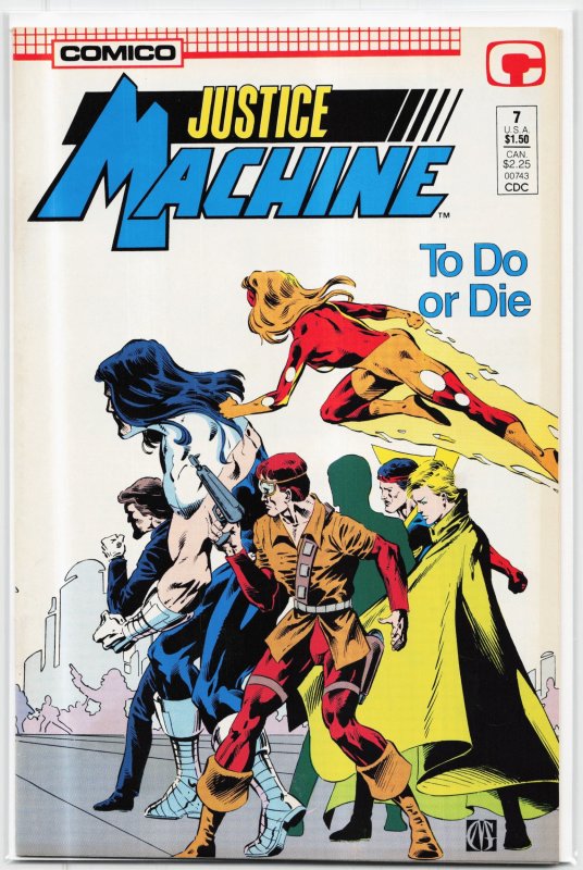 Justice Machine #7 (Comico, 1987), raw, ungraded comic book — front cover