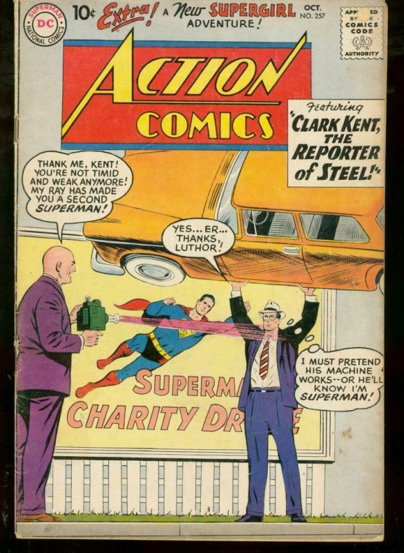 Action Comics #257 (DC Comics, 1959), raw comic book in VG- condition — front cover