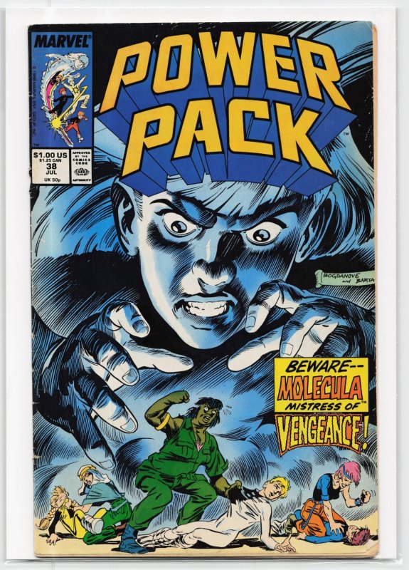 Power Pack #38 (Marvel Comics, 1988), raw, ungraded comic book — front cover