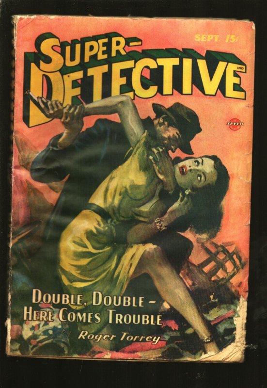 Super-Detective 9/1946-GGA gun Moll Strangulation Cover by Jay Hyde Barnum-Roger, raw, ungraded comic book — front cover