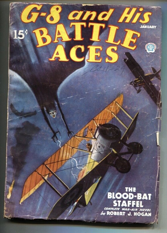 G-8 and His Battle Aces Pulp January 1936-Aviation Hero Pulp- VG (1936), raw comic book in VG condition — front cover