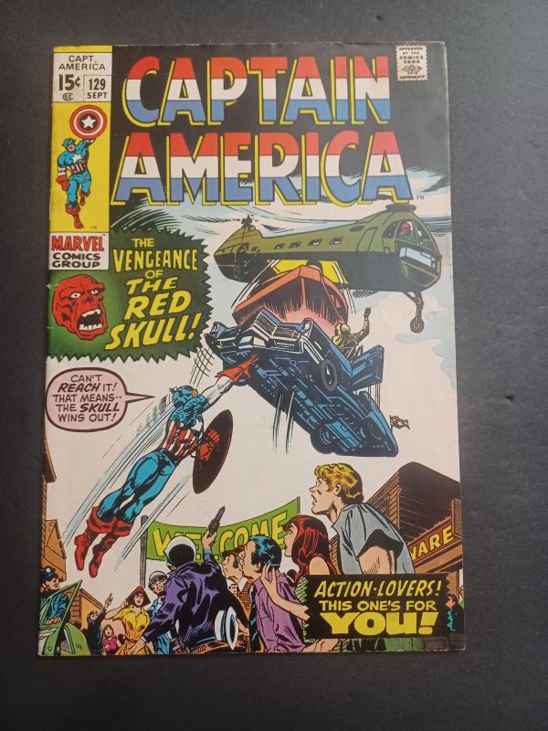 Captain America #129 (Marvel Comics, 1970), raw comic book in FN condition — front cover