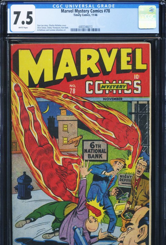 Marvel Mystery Comics #78 (Timely Comics), CGC 7.5 graded comic book, Universal Blue label — front cover in its holder