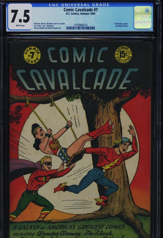 Comic Cavalcade #7, CGC 7.5 graded comic book, Universal Blue label — front cover in its holder