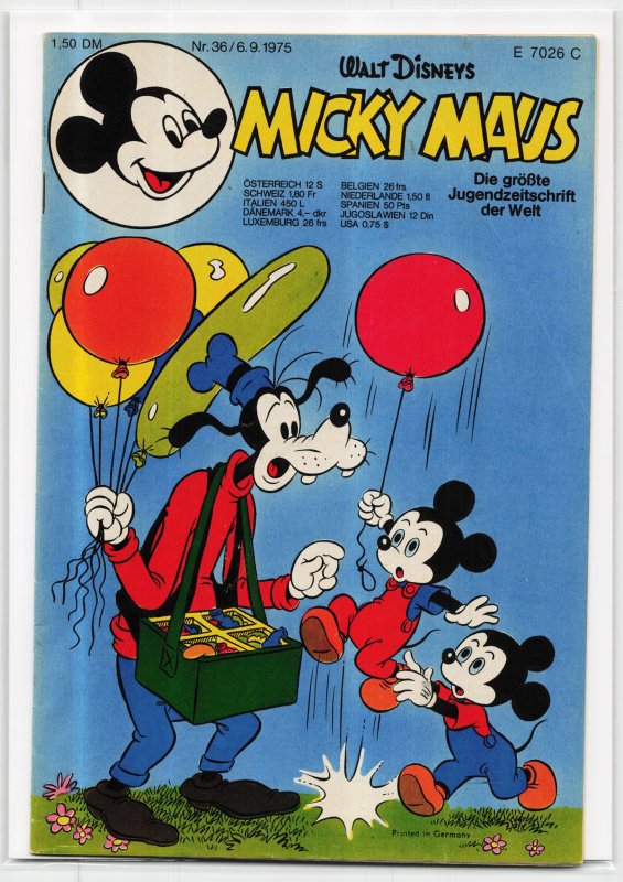 Micky Maus #36 (1975), raw, ungraded comic book — front cover