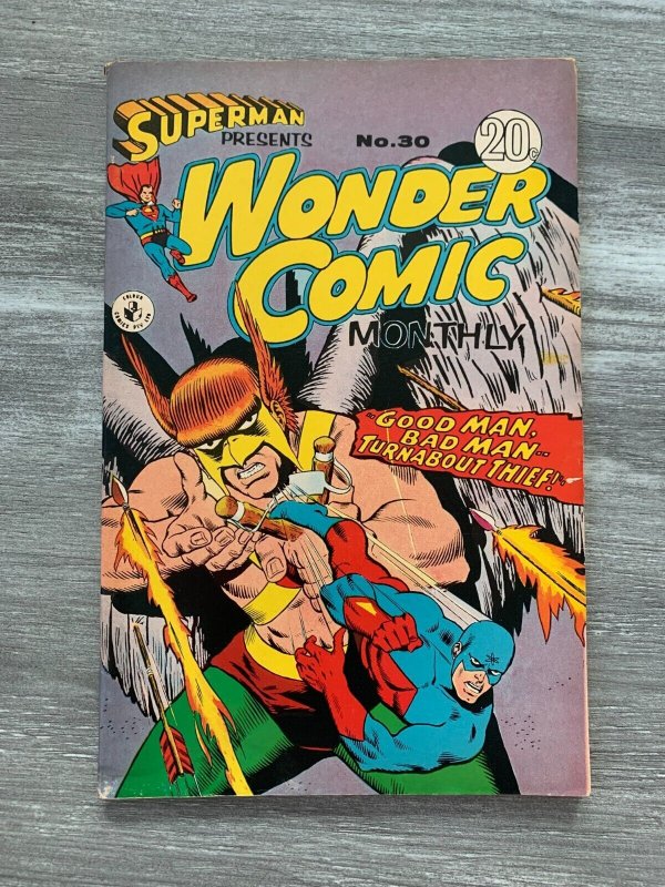 Vintage Superman Presents Wonder Comic Monthly #30, raw comic book in VG+ 4.5 condition — front cover