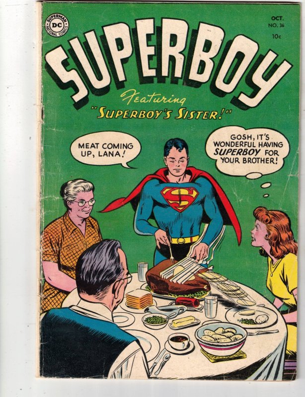 Superboy #36 (DC Comics, 1954), comic book — front cover in its holder