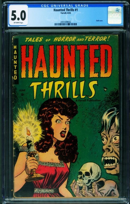 Haunted Thrills #1 (Star Publications, 1952), CGC 5.0 graded comic book, Universal Blue label — front cover in its holder
