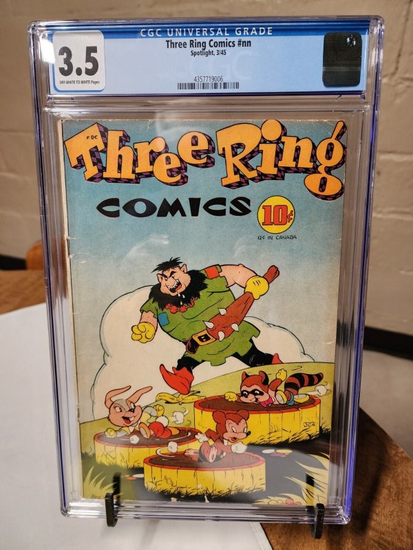 Three Ring Comics #1 (1945), CGC 3.5 graded comic book, Universal Blue label — front cover in its holder