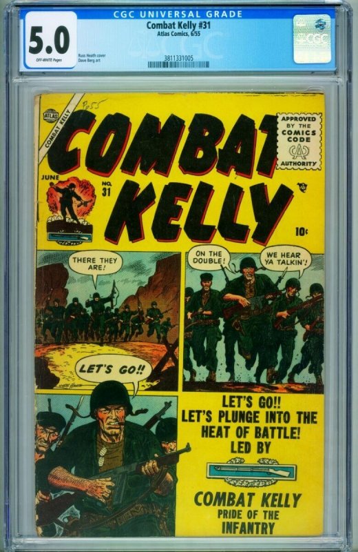 Combat Kelly #31 (1955), CGC 5.0 graded comic book, Universal Blue label — front cover in its holder