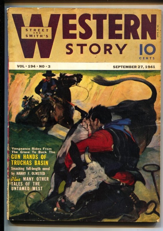 Western Story 9/27/1941-H.W. Scott Cover Art-Nick Eggenhofer-Harry F. Olmstead-J, raw, ungraded comic book — front cover