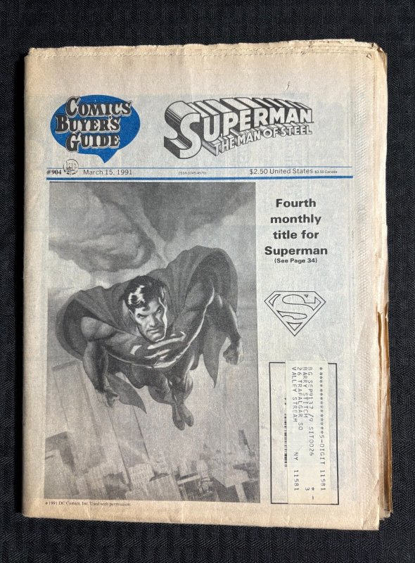 1991 Comics Buyers Guide Newspaper #904 (1991), raw comic book in VG 4.0 condition — front cover