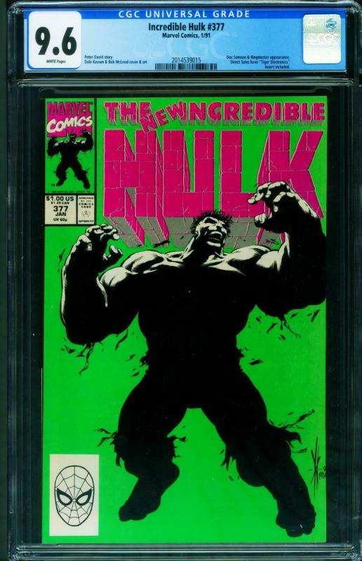 Incredible Hulk #377 (Marvel Comics, 1991), CGC 9.6 graded comic book, Universal Blue label — front cover in its holder