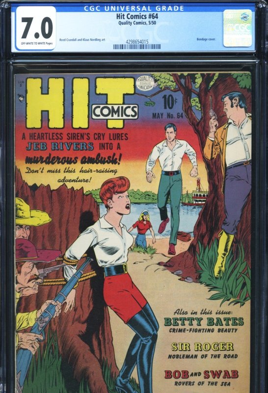 Hit Comics #64 (Quality Comics), CGC 7.0 graded comic book, Universal Blue label — front cover in its holder
