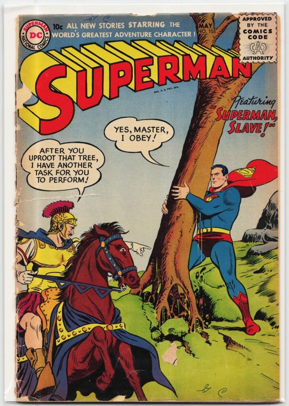 Superman #105 (DC Comics, 1956), raw, ungraded comic book — front cover