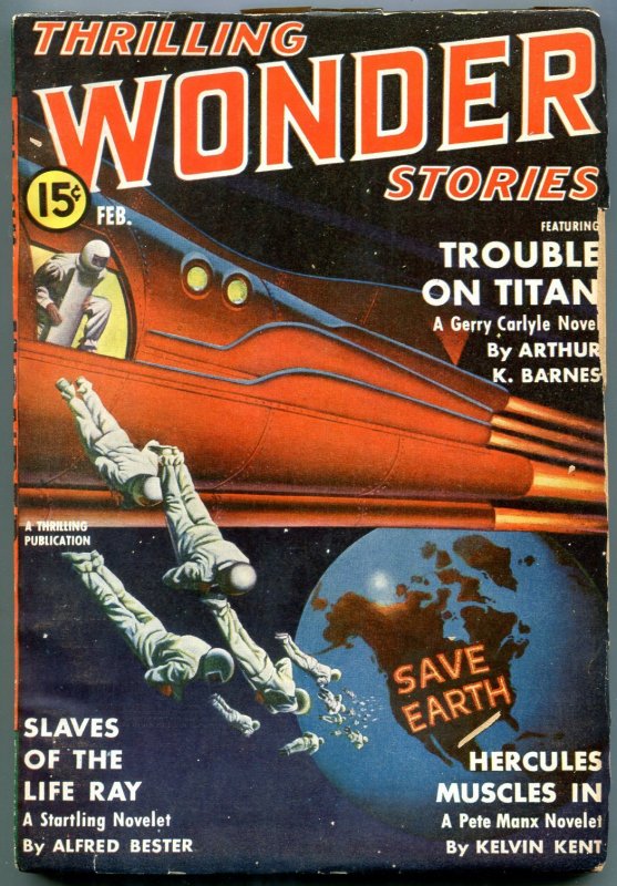 Pulp: Thrilling Wondering Stories Pulp February 1941-Save Earth Cover-Troubl... (1941), raw, ungraded comic book — front cover