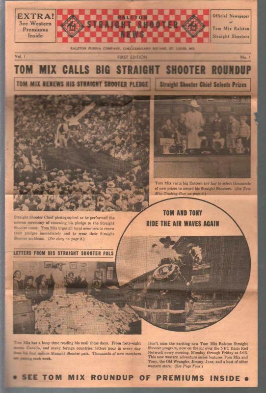 Tom Mix Ralston Straight Shooter News #1 (1937), raw comic book in VG condition — front cover