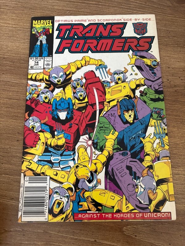 Transformers #74 (Marvel Comics), raw comic book in VF condition — front cover