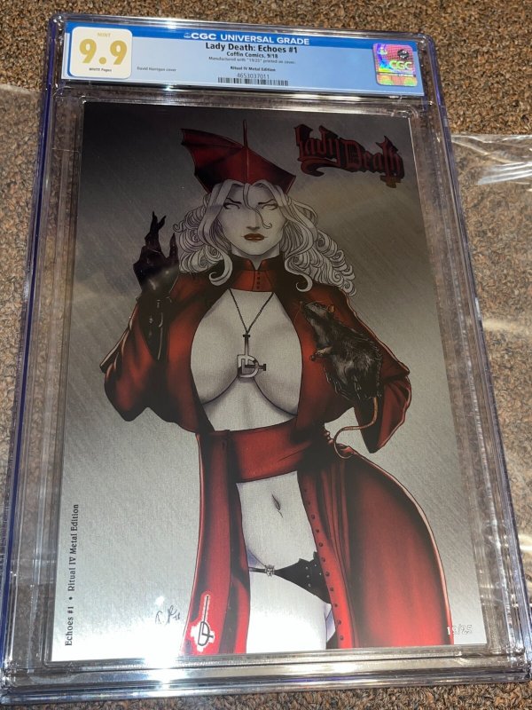 Lady Death Echoes #1 (2016), CGC 9.9 graded comic book, Universal Blue label — front cover in its holder