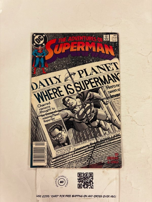 Adventures of Superman #451 (DC Comics), raw comic book in NM condition — front cover