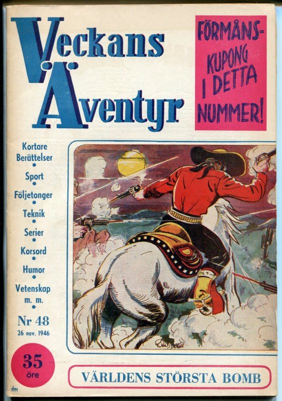 Veckans Aventyr Vol. 7 #48 (1946), raw comic book in VF condition — front cover