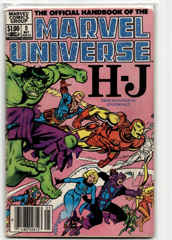 The Official Handbook of the Marvel Universe #5 (Marvel Comics, 1983), raw, ungraded comic book — front cover
