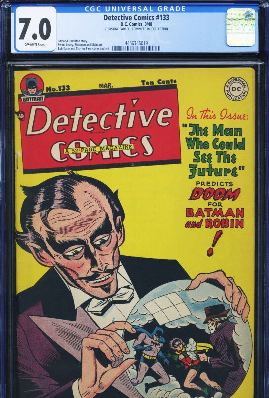 Detective Comics #133 (DC Comics), CGC 7.0 graded comic book, Universal Blue label — front cover in its holder