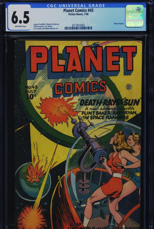 Planet Comics #43 (Fiction House), CGC 6.5 graded comic book, Universal Blue label — front cover in its holder