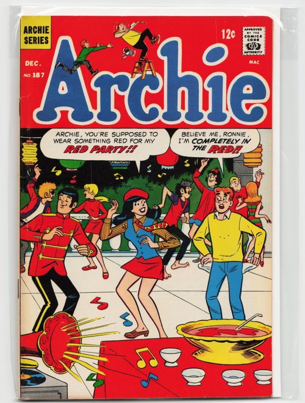 Archie #187 (Archie Comics, 1968), raw, ungraded comic book — front cover