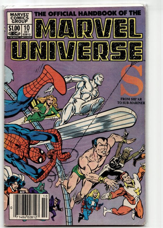 The Official Handbook of the Marvel Universe #10 (Marvel Comics, 1983), raw, ungraded comic book — front cover