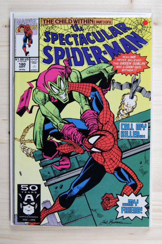 The Spectacular Spider-Man #180 (Marvel Comics, 1991), raw comic book in NM- 9.2 condition — front cover