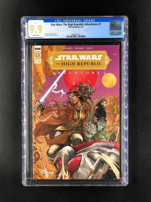Star Wars: The High Republic Adventures #1 (2021), CGC 9.9 graded comic book, Universal Blue label — front cover in its holder