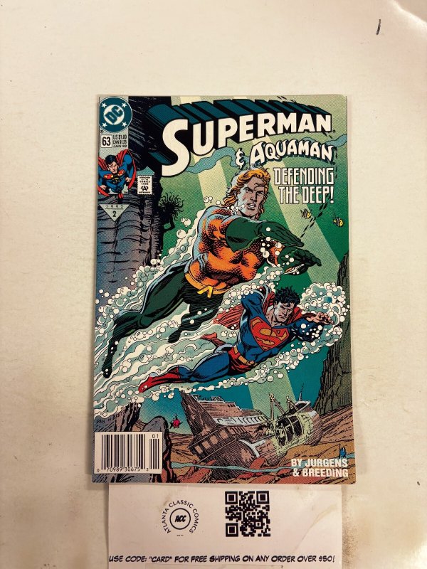 Superman #63 (DC Comics), raw comic book in NM condition — front cover