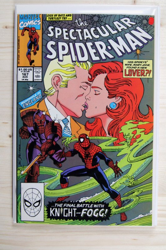 The Spectacular Spider-Man #167 (Marvel Comics, 1990), raw comic book in VF/NM 9.0 condition — front cover
