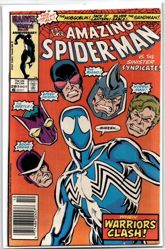The Amazing Spider-Man #281 (Marvel Comics, 1986), raw, ungraded comic book — front cover