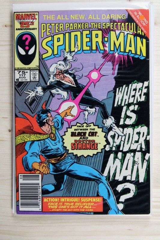 Peter Parker, the Spectacular Spider-Man #117 (Marvel Comics, 1985), raw comic book in VF 8.0 condition — front cover