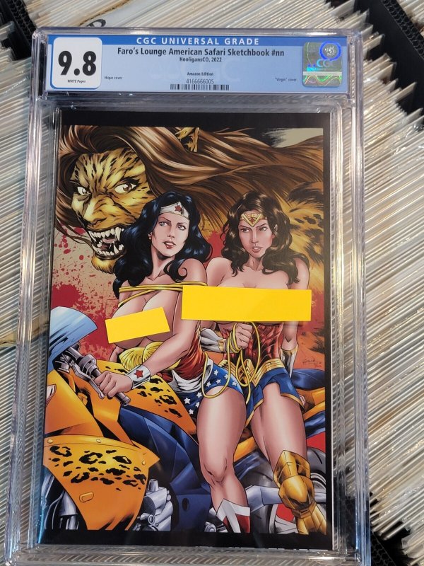 CGC 9.8 Faro's Lounge American Safari Sketchbook Comic Amazon Virgin Wonder, CGC 9.8 graded comic book, Universal Blue label — front cover in its holder