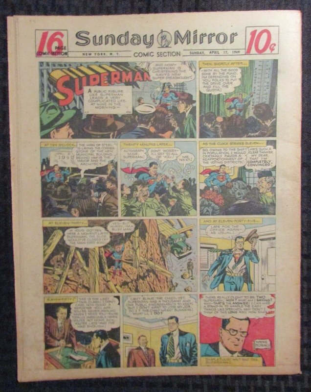 1949 April 17 Sunday Mirror Comic Section VG+ 4.5 Superman / Joe Palooka 16pgs (1949), raw comic book in VG+ 4.5 condition — front cover