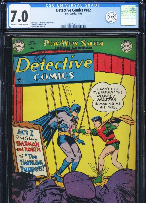 Detective Comics #182 (DC Comics), CGC 7.0 graded comic book, Universal Blue label — front cover in its holder
