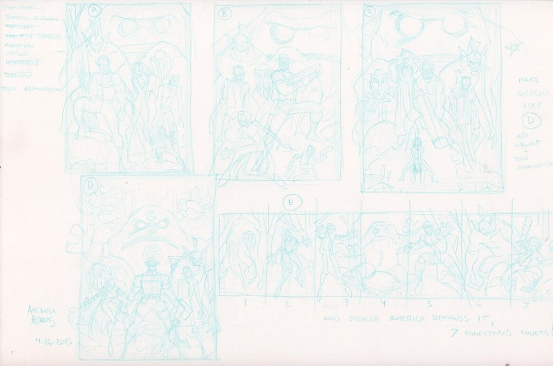 5 Marvel Cover Prelims - with 7 Connecting Covers -Signed Art by Art Adams- 2015 (Marvel Comics, 2015), raw, ungraded comic book — front cover