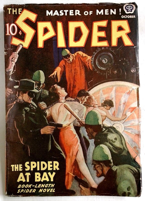Spider Oct 1938 - Chained Women Forced into Giant Bloody Blade - Classic Weird (1938), raw, ungraded comic book — front cover